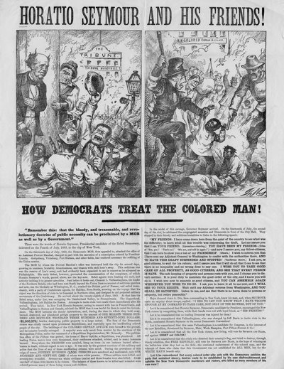 Horatio Seymour and his friends! : How democrats treat the colored man! : Remember this: that the bloody, and treasonable, and revolutionary doctrine of public necessity can be proclaimed by a mob by Thomas Nast
