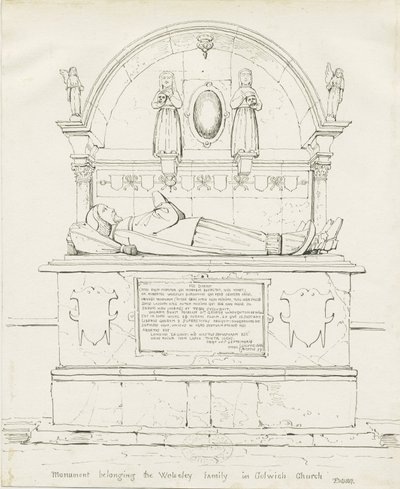 Colwich - Tomb of Robert Wolseley: pen and ink drawing by Thomas Peploe Wood