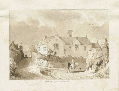 Croxden - Chapel and School: Sepia Wash Drawing by Thomas Peploe Wood