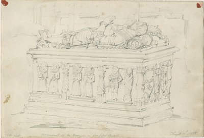 Seighford Church - Tomb of William and Mercy Bowyer: pencil drawing by Thomas Peploe Wood