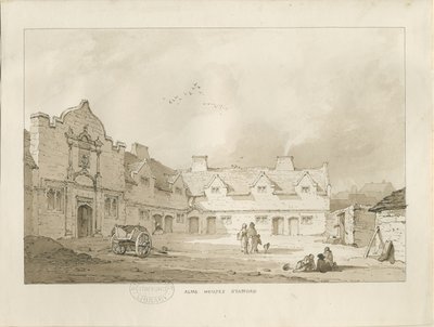 Stafford - Alms Houses: sepia drawing, nd [1837] by Thomas Peploe Wood