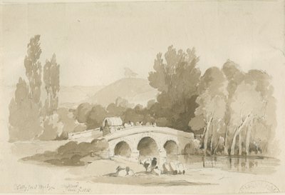 Stafford - Hollyford Bridge, Milford: sepia drawing, 7 Jun 1838 by Thomas Peploe Wood