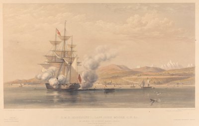 H.M.S. Highflyer Capt. John Moore C.B. &c. at Anchor off Soukoum Kaleh-Abasia, Omar Pasha Leaving the Ship, October 1855 by Thomas Picken