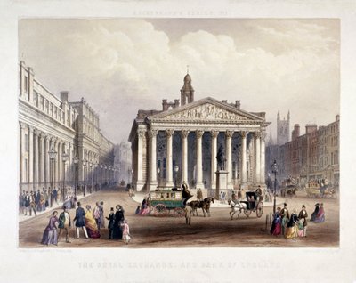 Royal Exchange and the Bank of England on the left, London by Thomas Picken