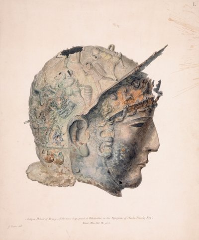 Drawing of the Ribchester Helmet by Thomas Richard (attr. to) Underwood
