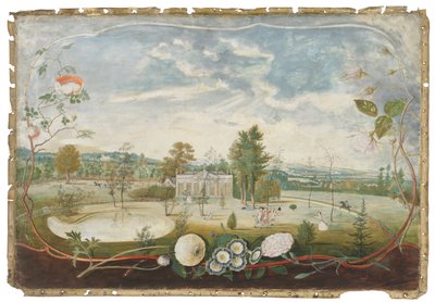 The Greenhouse at Woodside House, Old Windsor, in a Cartouche Decorated with Flowers by Thomas Robins