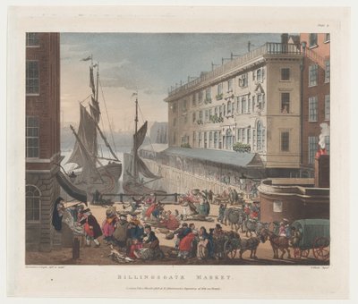 Billingsgate Market, March 1, 1808 by Thomas Rowlandson, Augustus Charles Pugin, J. Bluck