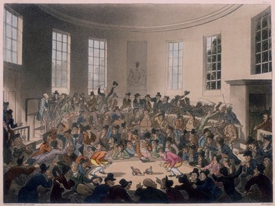 Men Watching a Cockfight, late 18th-early 19th century by Thomas Rowlandson, Augustus Charles Pugin