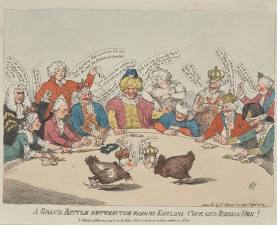A Grand Battle between the Famous English Cock and Russian Hen by Thomas Rowlandson