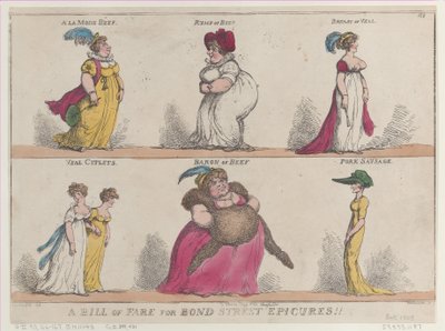 A Bill of Fare for Bond Street Epicures!!, October 25, 1808 by Thomas Rowlandson