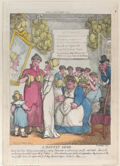 A Bonnet Shop, May 15, 1810 by Thomas Rowlandson