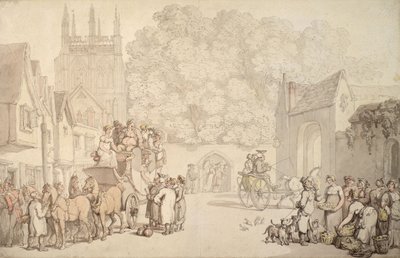 A Coach Preparing to Leave Canterbury Gate, Christ Church, Oxford by Thomas Rowlandson