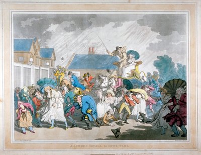 A Sudden Squall in Hyde Park, London by Thomas Rowlandson