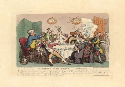A dinner party ruined by the arrival of a stinking game dish by Thomas Rowlandson