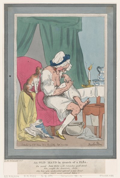 An Old Maid In Search of a Flea by Thomas Rowlandson