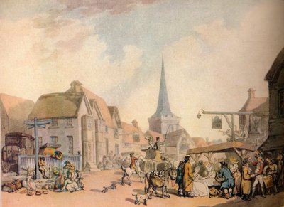 An old English Village Scene by Thomas Rowlandson
