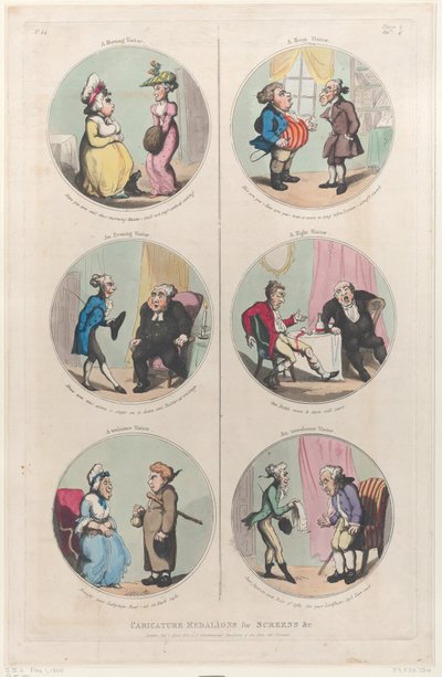 Caricature Medallions for Screens &c: A Morning Visitor, An Evening Visitor, A We, April 1, 1800 by Thomas Rowlandson