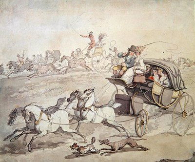 Carriages and Riders at Full Speed Across Open Grassland, c.1800 by Thomas Rowlandson