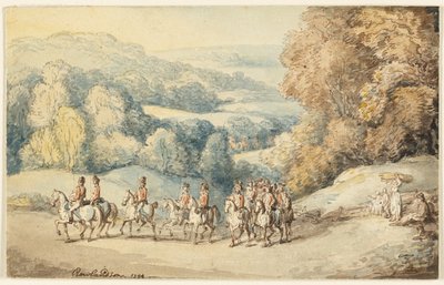 Cavalry on the March (recto); Fragment of Sketch of Horse (verso) by Thomas Rowlandson