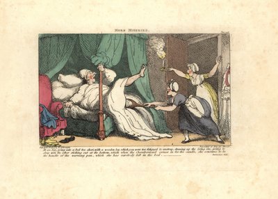 Chambermaid pulling on a sleeping guest’s wooden leg by Thomas Rowlandson