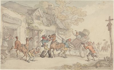 Changing Horses at a Post House in France by Thomas Rowlandson