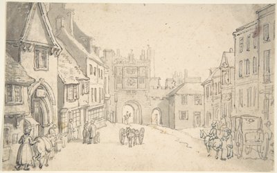 City View with Medieval Gate (perhaps York) by Thomas Rowlandson
