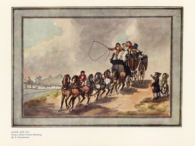 Coach and Six Horses with Passengers and Luggage on the Roof by Thomas Rowlandson