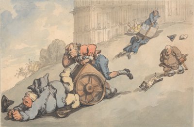 Comforts of Bath: Gouty Persons Fall on Steep Hill by Thomas Rowlandson