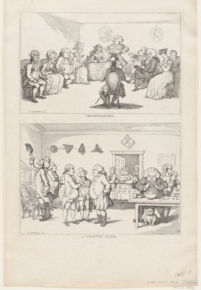 Conversazione, and A Country Club by Thomas Rowlandson