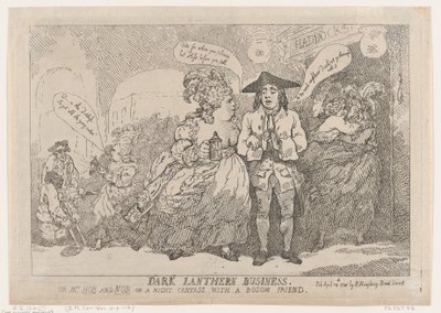 Dark Lanthern Business, or, Mrs. Hob and Nob On a Night Canvass With a Bosom Friend by Thomas Rowlandson