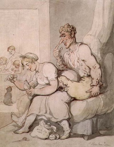 Darning The Sock by Thomas Rowlandson