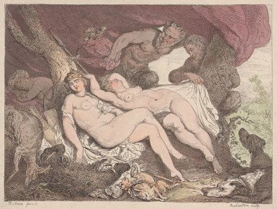 Diana and Her Nymphs Spied on by Satyrs by Thomas Rowlandson