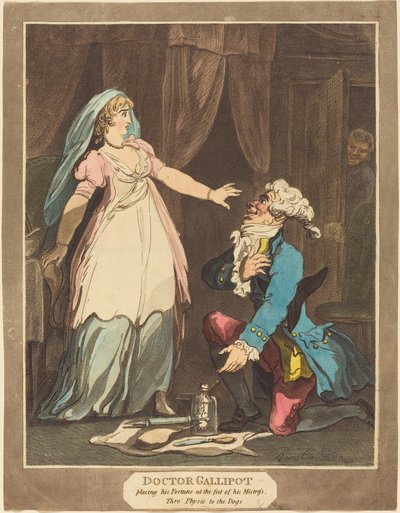 Doctor Gallipot Placing His Fortune at the Feet of His Mistress by Thomas Rowlandson