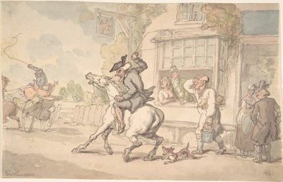 Dr. Syntax with a Balky Horse Before an Inn by Thomas Rowlandson