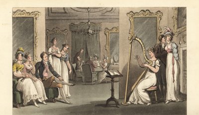 English Gentleman and Ladies Listening to a Harpist at a Ball by Thomas Rowlandson
