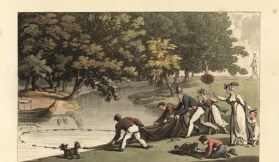 English Gentleman and Staff Fishing in a River by Thomas Rowlandson
