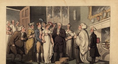 English gentleman marrying his bride in a stately home by Thomas Rowlandson