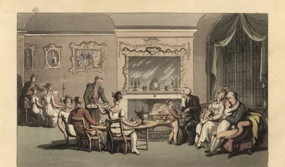 English gentleman, wife and children relaxing in the parlour by Thomas Rowlandson