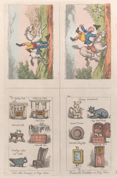 Fashionable Furniture at Hogs Norton, Mathematical Horsemanship, 1809 by Thomas Rowlandson