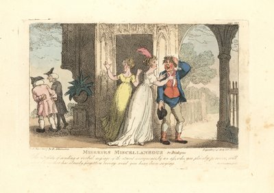 Fashionable woman sending a verbal message via a fool by Thomas Rowlandson