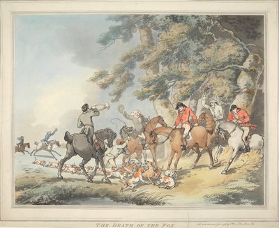 Fox-Hunting [set of six]: 3. The Death of the Fox by Thomas Rowlandson