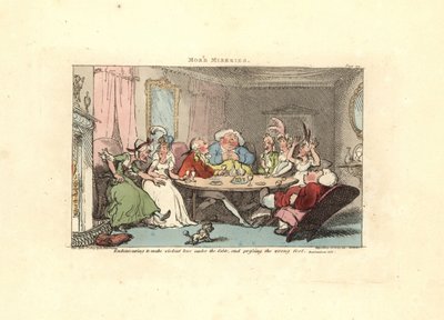 Gentleman trying to play footsie with a beauty at the table by Thomas Rowlandson