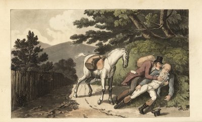 Johnny assisting a traveller who has been thrown from his horse by Thomas Rowlandson