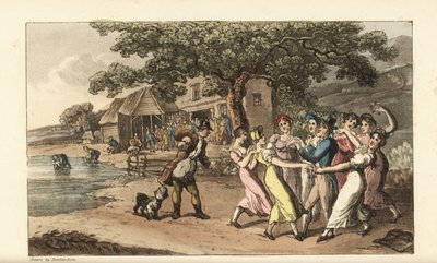 Johnny Playing His Flute at a Sheep-shearing Festival, Surrounded by Dancing Country Girls by Thomas Rowlandson