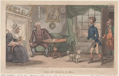 Johnny safe returned to his Mama, from The Military Adventures of Johnny Newcome, 1815 by Thomas Rowlandson