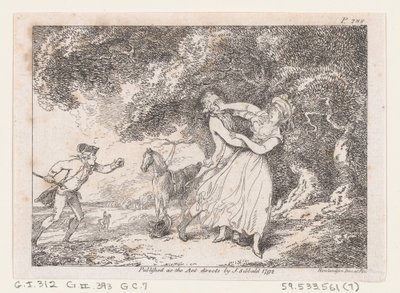 Joseph Hastens to Rescue Fanny from Imminent Danger, from The Adventures of Joseph Andrew, 1792 by Thomas Rowlandson