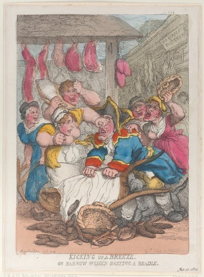 Kicking Up a Breeze or Barrow Women Basting a Beadle, February 10, 1814 by Thomas Rowlandson