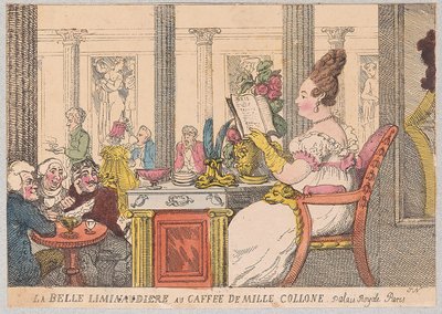 La Belle Liminaudiere at the Café de Mille Colonnes, Palais Royal, Paris by Thomas Rowlandson