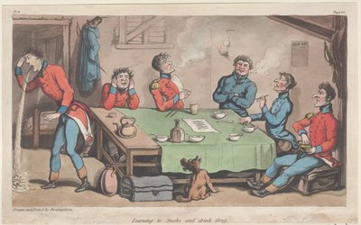 Learning to Smoke and Drink Grog, from The Military Adventures of Johnny Newcome by Thomas Rowlandson