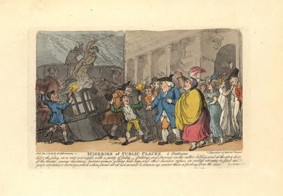 Man and Ladies Searching for a Carriage in a Crowd in the Rain by Thomas Rowlandson